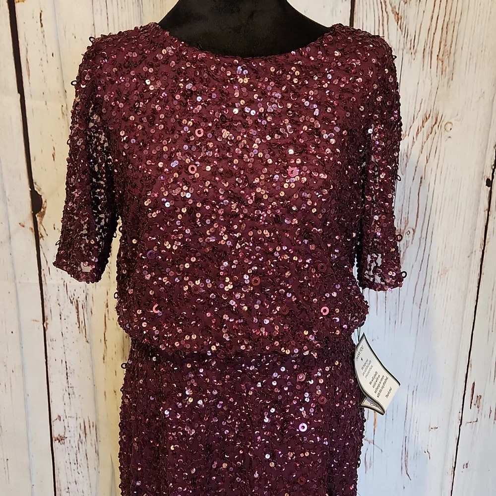 Adrianna Papell Beaded Long Blouson Dress Cassis 8 NWT - Picture 3 of 16